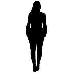 Black silhouette of woman with long hair in trousers