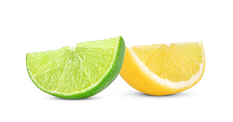 Sliced of fresh lime and lemon isolated on white background.