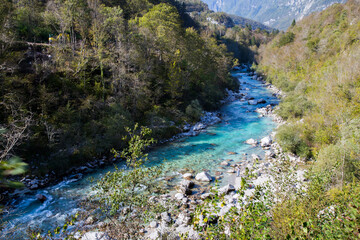 Naklejka na ściany i meble Soca river in Slovenia landscape