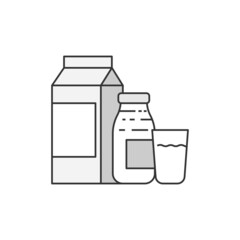 Milk carton and milk bottle with a glass of milk. editable vector.
