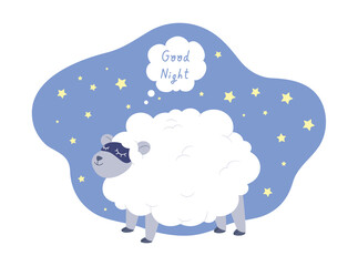 Cute fluffy sleeping sheep wearing eyes pad with 