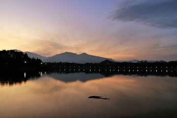 reflection of sunset on the lake