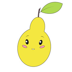 Kawaii pear character, cute funny kids illustration isolated on white background.