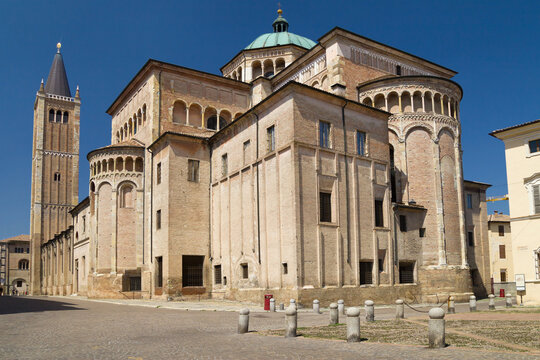 Rear view of the Cathedral of Santa Maria Assunta in Parma, Italy.