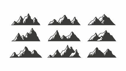 Mountain icon logo vector illustration for outdoor sport graphic design. Set of silhouette landscape art concept.