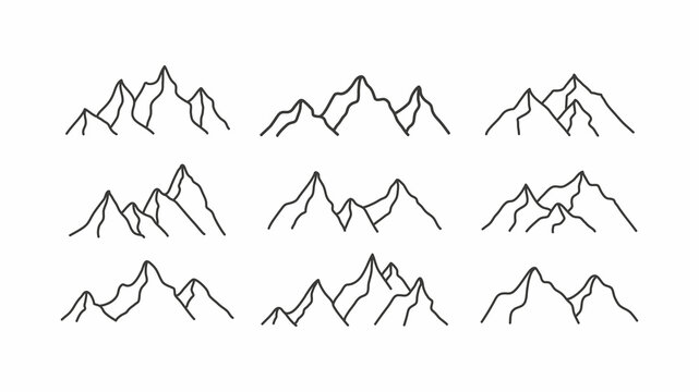 Mountain icon logo vector illustration for outdoor sport graphic design. Set of top landscape symbol with minimal line style