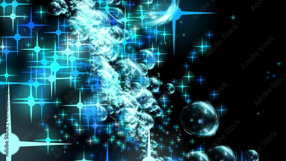 Poster futuristic flight in outer space through stars and air bubbles. close-up. satellite imagery. explora