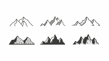 Mountain icon logo vector illustration for adventure outdoor sport graphic design.  Black stone and landscape drawing vintage for climbing or hiking sport concept.