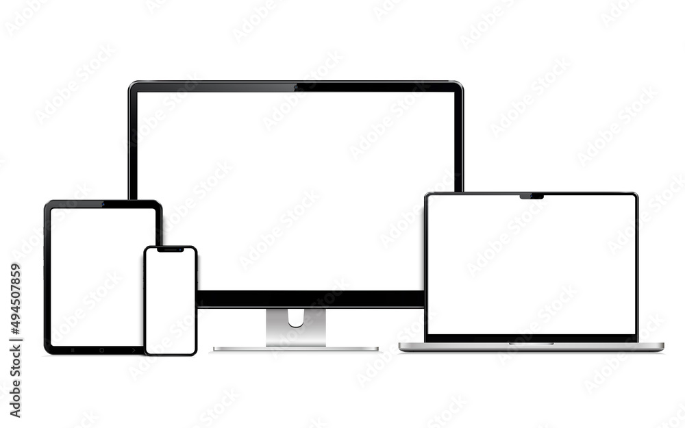 Poster responsive web design computer display, laptop, tablet pc with smartphone