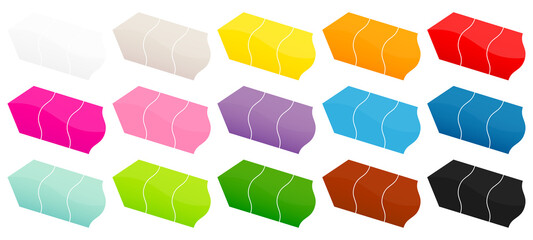 Set Fünfzehn Geteilte Diagonale Preisaufkleber Pfeil Bunt