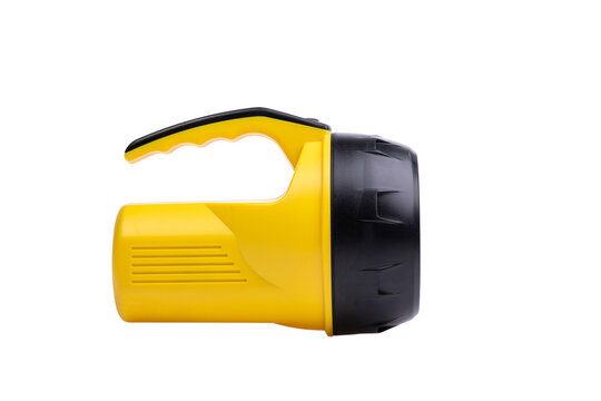 yellow and black flashlight on a white background