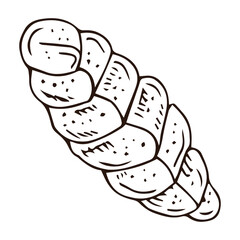 Hand drawn Illustration of kalach, traditional Eastern European bread in vintage engraved style. isolated on white.