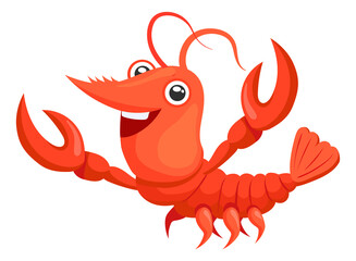 Funny lobster character. Cartoon red animal with big claws