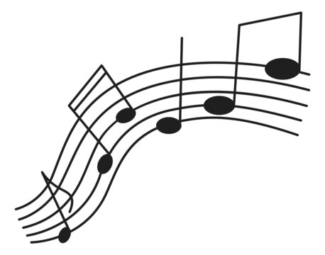 Music notes on scale. Melody black line icon