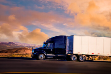 Semi Trucks on the Nevada Highway, USA. Trucking in Nevada , USA 