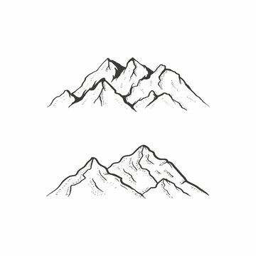 Mountain icon logo vector illustration for adventure outdoor sport graphic design. Top landscape shape with sketch line art hand drawn style