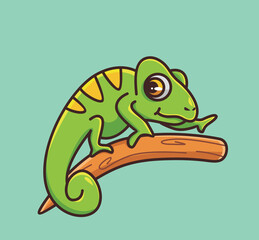 cute chameleon walk slowly. cartoon animal nature concept Isolated illustration. Flat Style suitable for Sticker Icon Design Premium Logo vector. Mascot Character