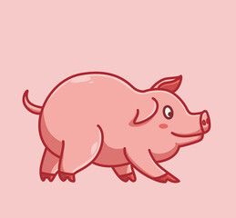 cartoon animal nature concept Isolated illustration. Flat Style suitable for Sticker Icon Design Premium Logo vector. Mascot Charactercute pig walking slowly.