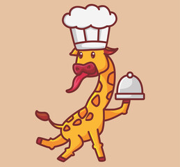 cute giraffe bring a food. cartoon animal nature concept Isolated illustration. Flat Style suitable for Sticker Icon Design Premium Logo vector. Mascot Character