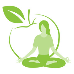 woman in yoga pose in front of green apple