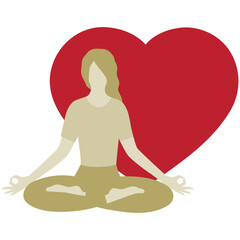 woman in yoga pose and red heart