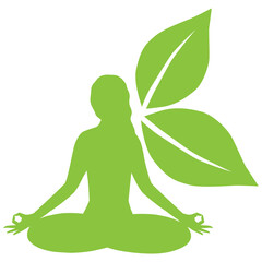 woman in yoga pose and green leaves