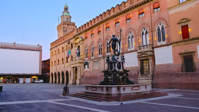Bologna, Italy - Neptune Fountain and Piazza Maggiore