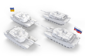 Russian tanks versus Ukrainian. Military aggression conflict. 3D Rendering