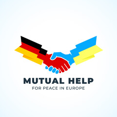 Ukrainian and German friendship mutual help and partnership handshake Abstract Vector Sign Peace Symbol Icon Template. Hand Shake with European flags Isolated