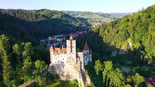 Bran Castle, Transylvania - Aerial footage with the most famous destination of Romania.