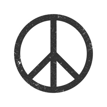 grungy scratched peace sign or peace symbol isolated on white background, vector illustration