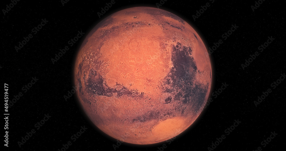 Poster beautiful view of the phase of planet mars isolated on black background