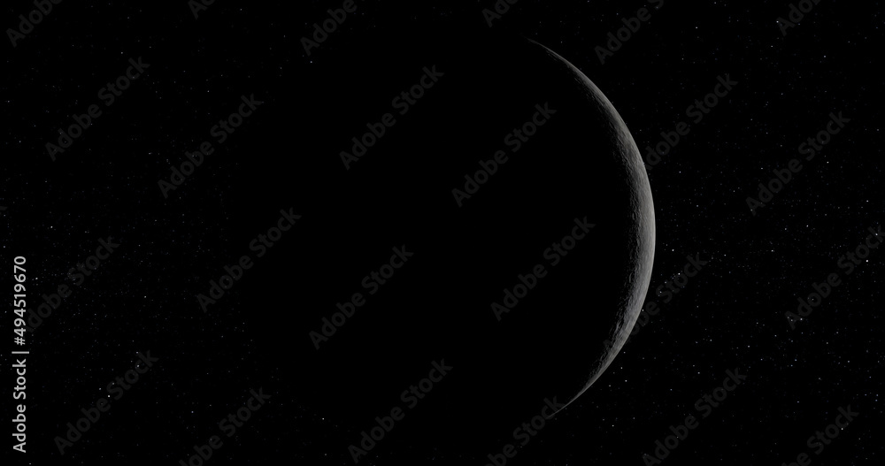 Sticker 3d rendering of the new Moon isolated on a black background