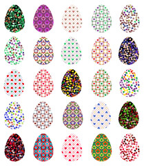 Set of colored Easter eggs. Vibrant colors and patterns. Traditional Easter symbol isolated on white background. vector file.