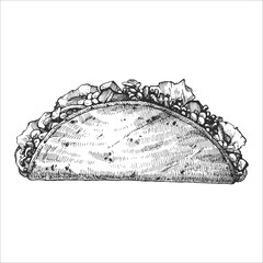 Mexican dishes. Hand-drawn illustration of Fajita. Vector. Ink drawing. 