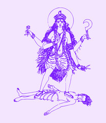 Illustration of the Tara standing on a dead person's body, Indian goddess religion - obrazy, fototapety, plakaty