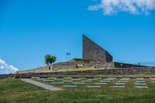German Military Cemetery of the Futa in Italy under the cloudy blue sky