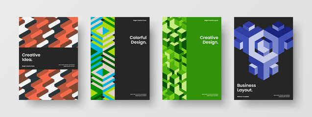 Multicolored mosaic tiles catalog cover template bundle. Bright presentation A4 vector design illustration collection.