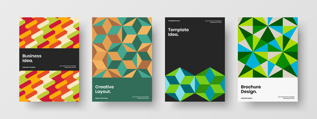 Unique journal cover vector design concept composition. Abstract geometric tiles banner layout collection.