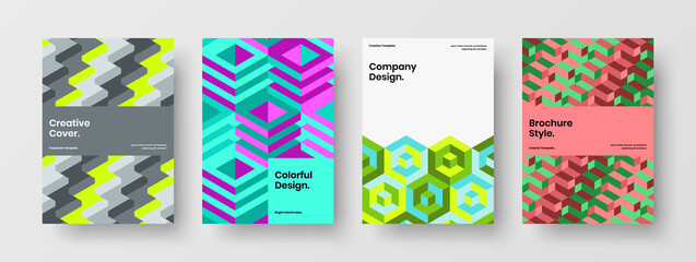 Obraz premium Minimalistic catalog cover design vector layout composition. Colorful geometric shapes pamphlet illustration collection.