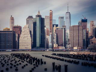 Beautiful view of the Manhattan skyline from Brooklyn bridge park, New York City
