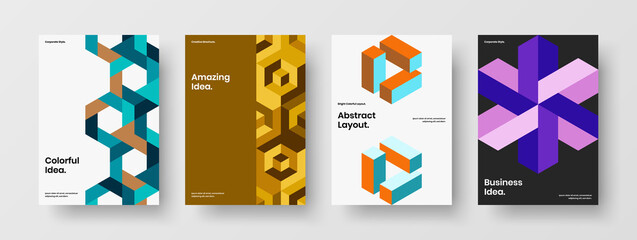 Fototapeta premium Modern pamphlet vector design concept composition. Fresh mosaic tiles annual report layout bundle.
