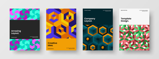 Obraz premium Abstract geometric shapes leaflet layout bundle. Simple banner A4 vector design concept composition.
