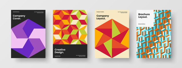 Abstract corporate identity A4 design vector illustration composition. Unique mosaic pattern company brochure layout collection.