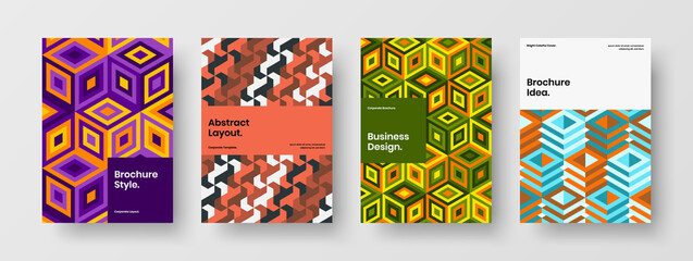Colorful catalog cover A4 design vector concept bundle. Premium mosaic tiles annual report layout composition.