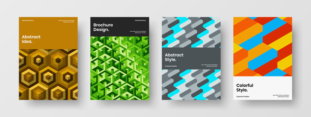 Fototapeta premium Multicolored mosaic tiles company brochure illustration composition. Original leaflet design vector template set.