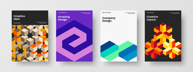 Amazing front page design vector template composition. Trendy geometric tiles brochure concept bundle.