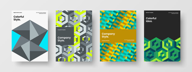 Obraz premium Trendy catalog cover design vector layout collection. Bright geometric shapes corporate brochure template set.