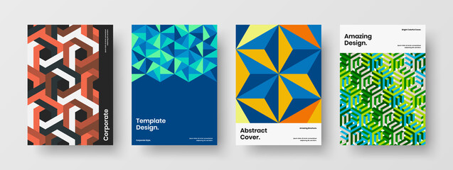 Fototapeta premium Vivid booklet design vector template collection. Amazing geometric pattern leaflet illustration composition.