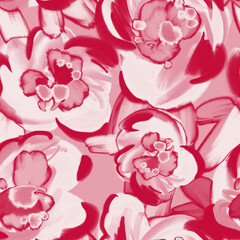 Summer floral background. Seamless pattern with large decorative abstract flowers. Monochrome nature ornament. Fashion design for textile, fabric, wallpaper, clothes and wrapping.
